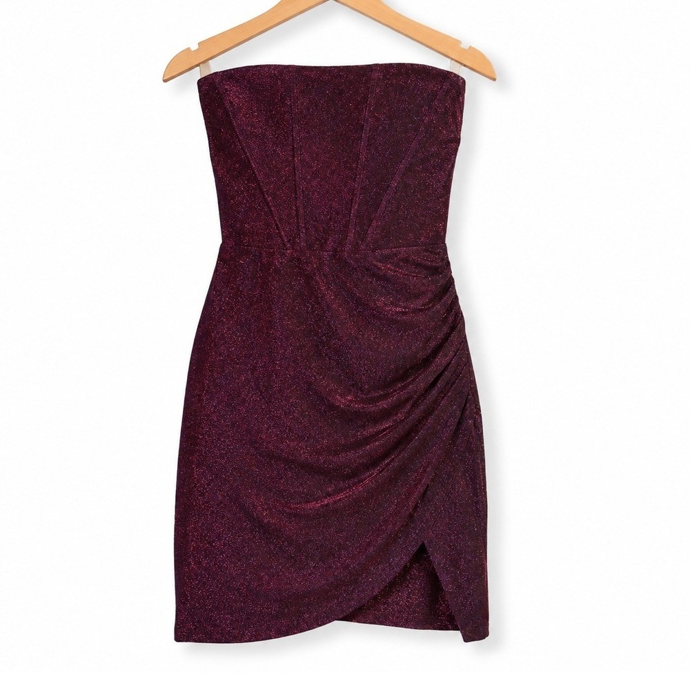 Lulus Sensational Shine Mini Dress Womens XS Purple Strapless Ruched Holiday New